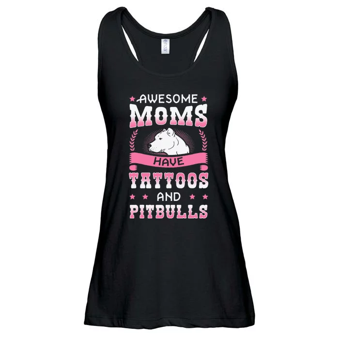 Awesome Moms Have Tattoos And Pitbulls Pit Bull Terrier Ladies Essential Flowy Tank