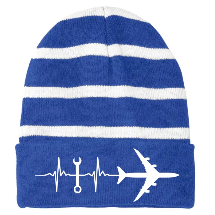 Airplane Mechanic Heartbeat Plane Planes Gift Striped Beanie with Solid Band