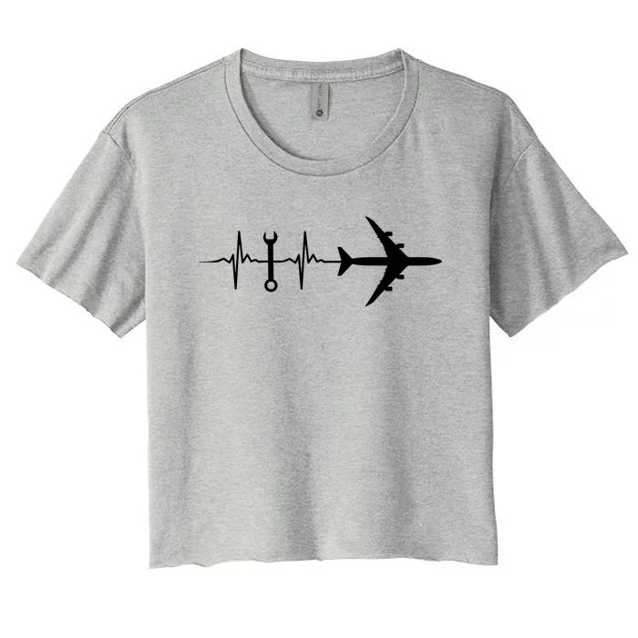 Airplane Mechanic Heartbeat Plane Planes Gift Women's Crop Top Tee