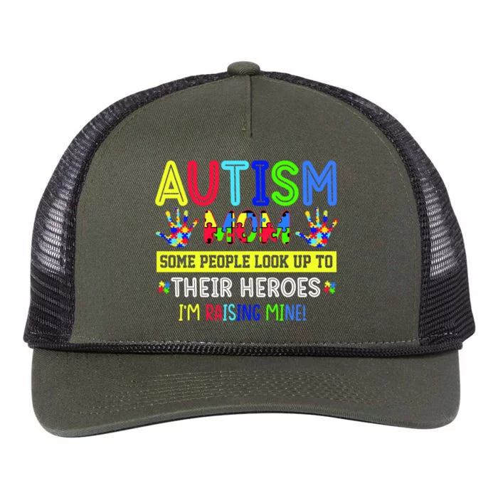 Autism Mom I'm Raising My Hero Awareness Puzzle Retro Rope Trucker Hat Cap