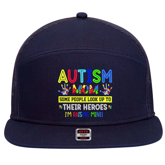 Autism Mom I'm Raising My Hero Awareness Puzzle 7 Panel Mesh Trucker Snapback Hat