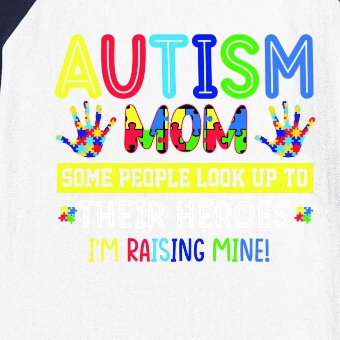 Autism Mom I'm Raising My Hero Awareness Puzzle Baseball Sleeve Shirt