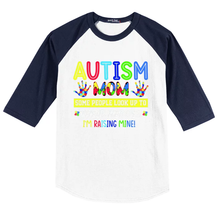 Autism Mom I'm Raising My Hero Awareness Puzzle Baseball Sleeve Shirt