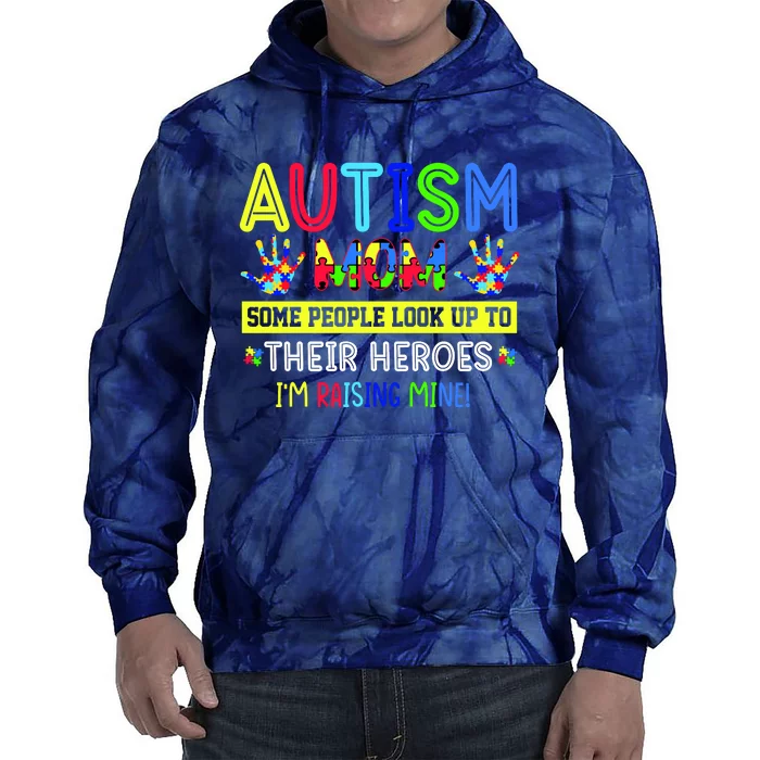 Autism Mom I'm Raising My Hero Awareness Puzzle Tie Dye Hoodie