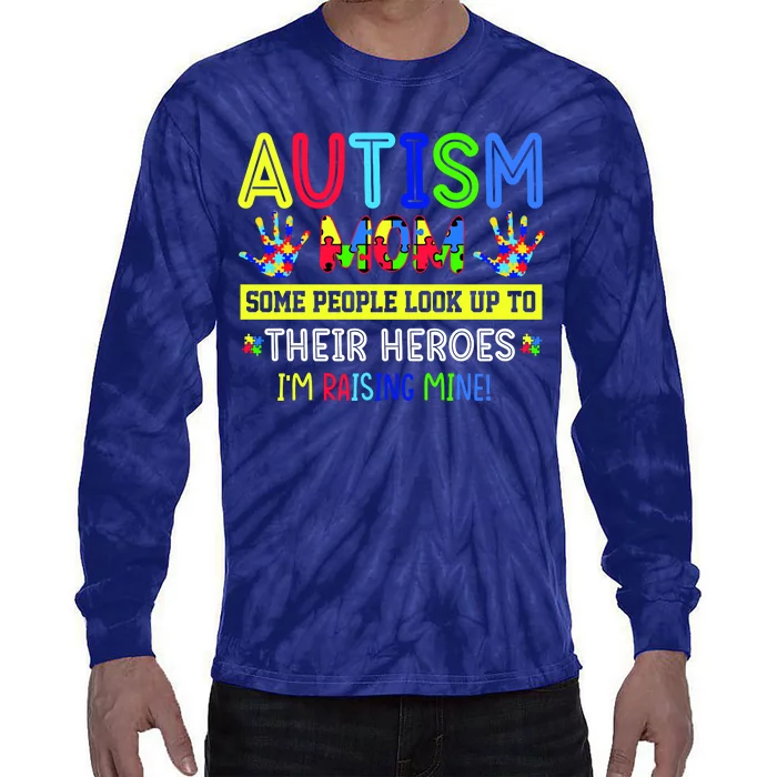 Autism Mom I'm Raising My Hero Awareness Puzzle Tie-Dye Long Sleeve Shirt