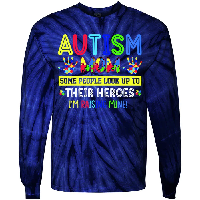 Autism Mom I'm Raising My Hero Awareness Puzzle Tie-Dye Long Sleeve Shirt