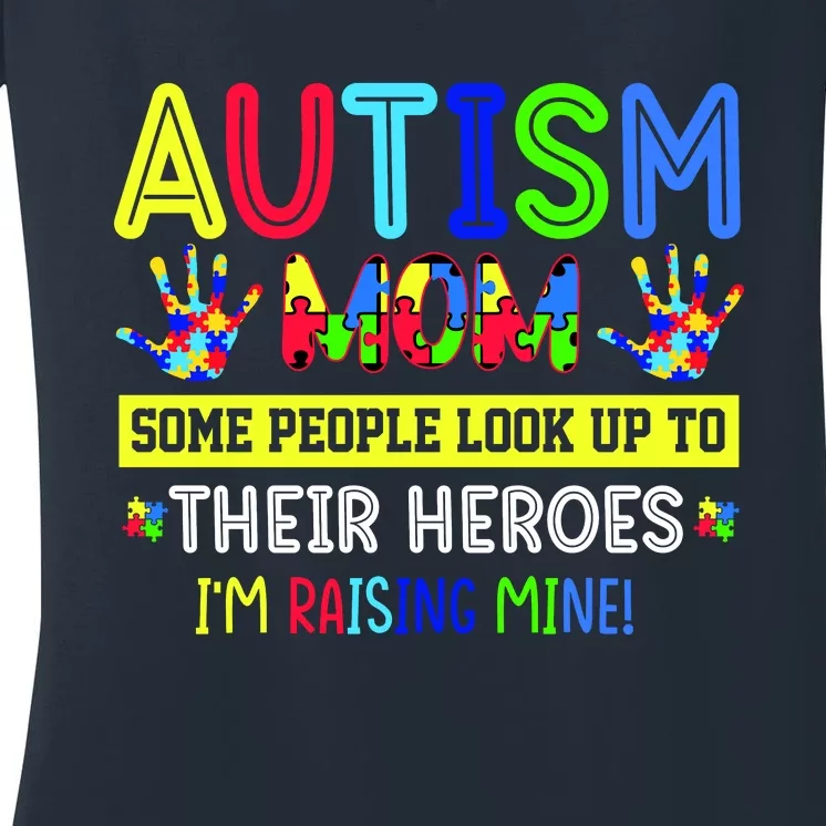 Autism Mom I'm Raising My Hero Awareness Puzzle Women's V-Neck T-Shirt