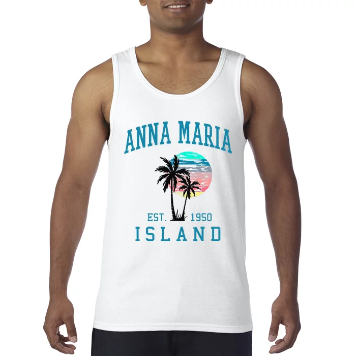 Anna Maria Island Florida Vintage Beach Palm Trees Summer Tank Top