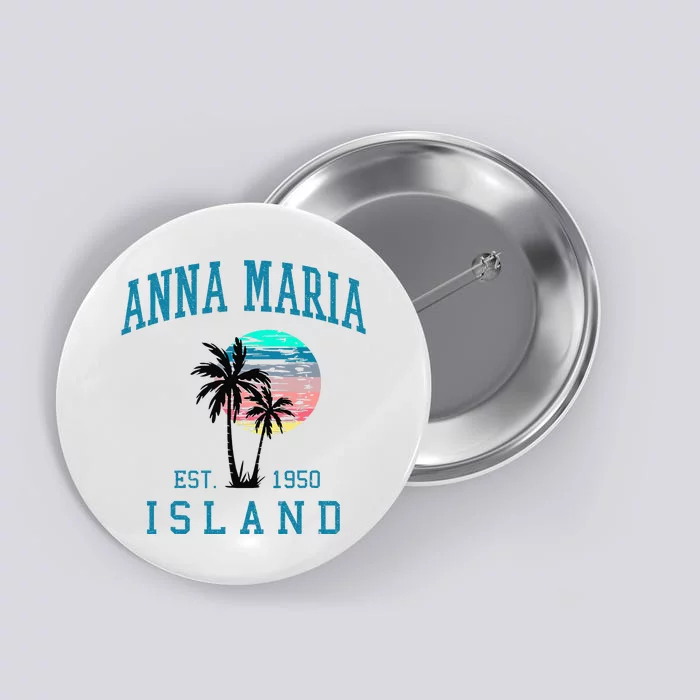 Anna Maria Island Florida Vintage Beach Palm Trees Summer Button