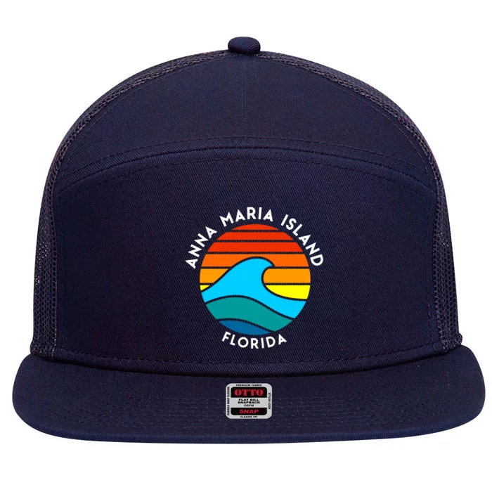 Anna Maria Island Florida Retro Wave Gift 7 Panel Mesh Trucker Snapback Hat