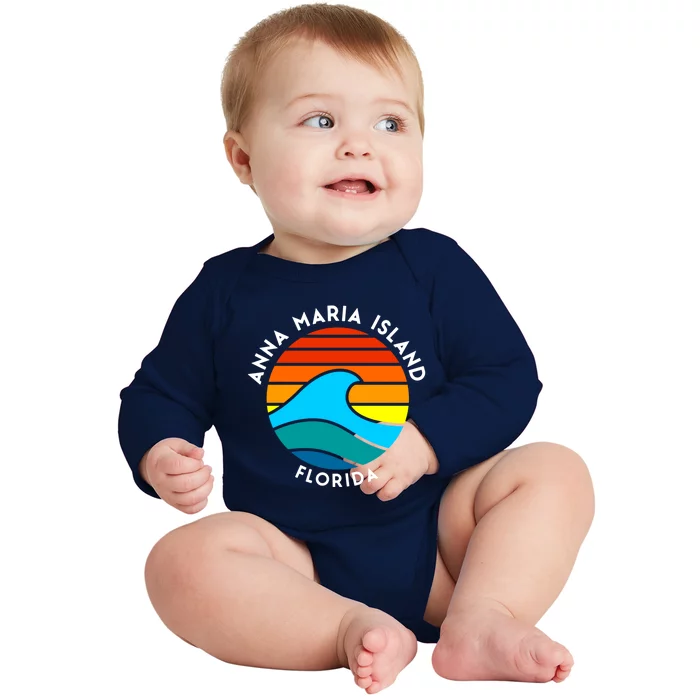 Anna Maria Island Florida Retro Wave Gift Baby Long Sleeve Bodysuit