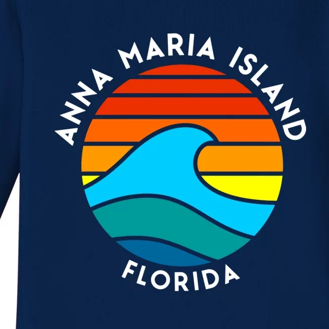 Anna Maria Island Florida Retro Wave Gift Baby Long Sleeve Bodysuit