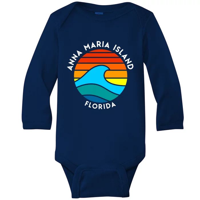 Anna Maria Island Florida Retro Wave Gift Baby Long Sleeve Bodysuit