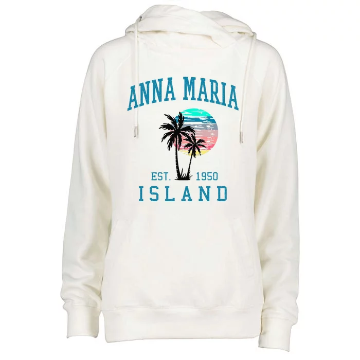 Anna Maria Island Florida Vintage Beach Palm Trees Summer Womens Funnel Neck Pullover Hood