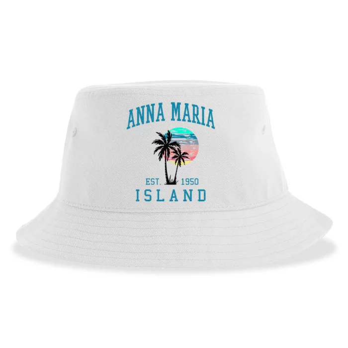 Anna Maria Island Florida Vintage Beach Palm Trees Summer Sustainable Bucket Hat