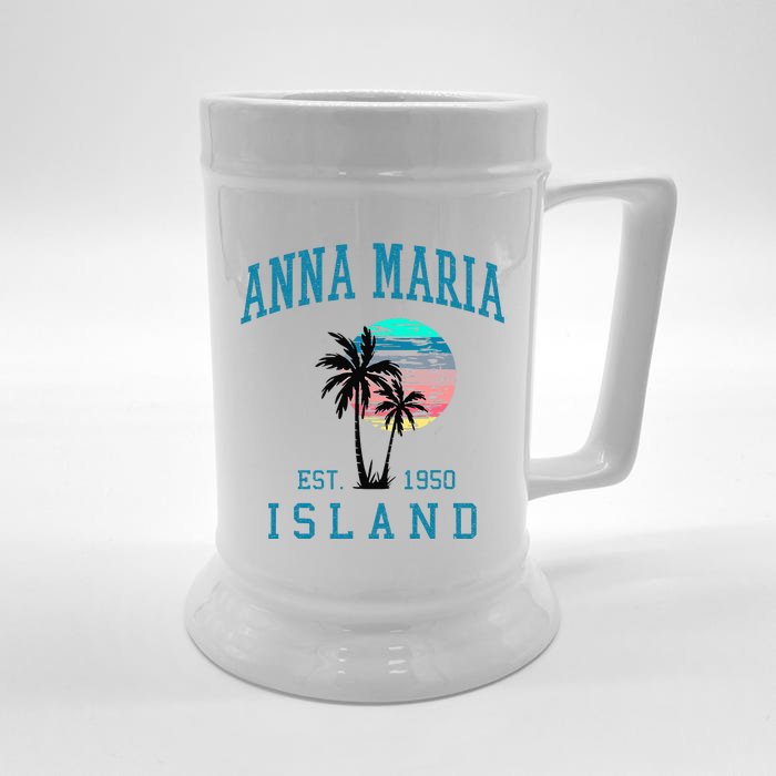 Anna Maria Island Florida Vintage Beach Palm Trees Summer Front & Back Beer Stein