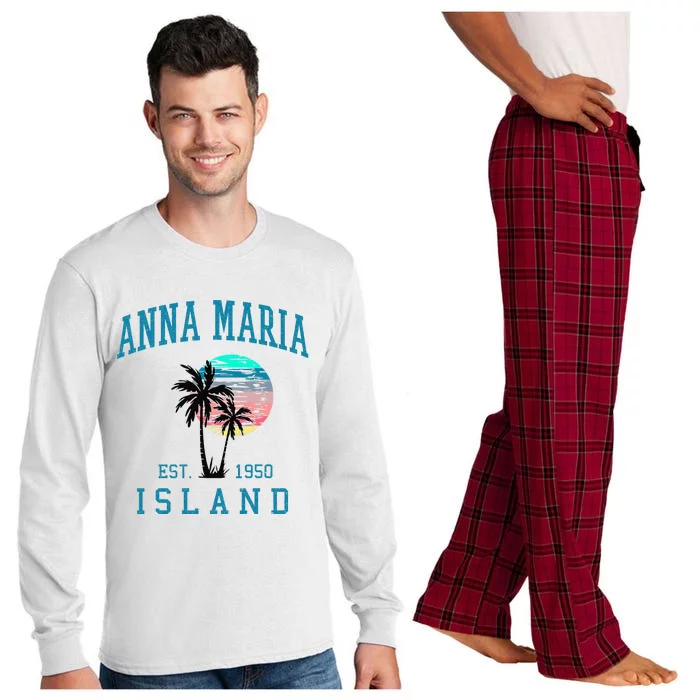 Anna Maria Island Florida Vintage Beach Palm Trees Summer Long Sleeve Pajama Set