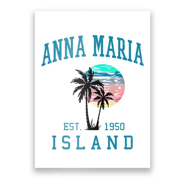 Anna Maria Island Florida Vintage Beach Palm Trees Summer Poster