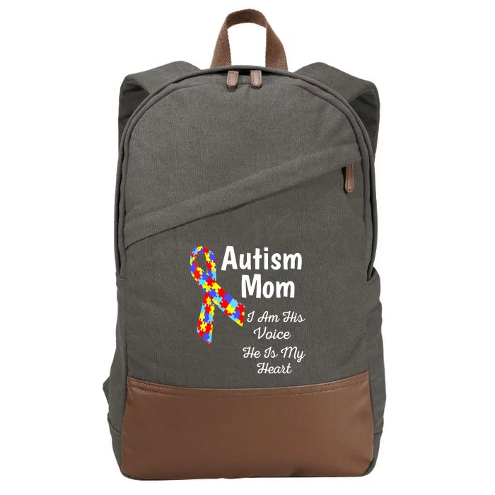 Autism Mom I Am His Voice He Is My Heart Cotton Canvas Backpack