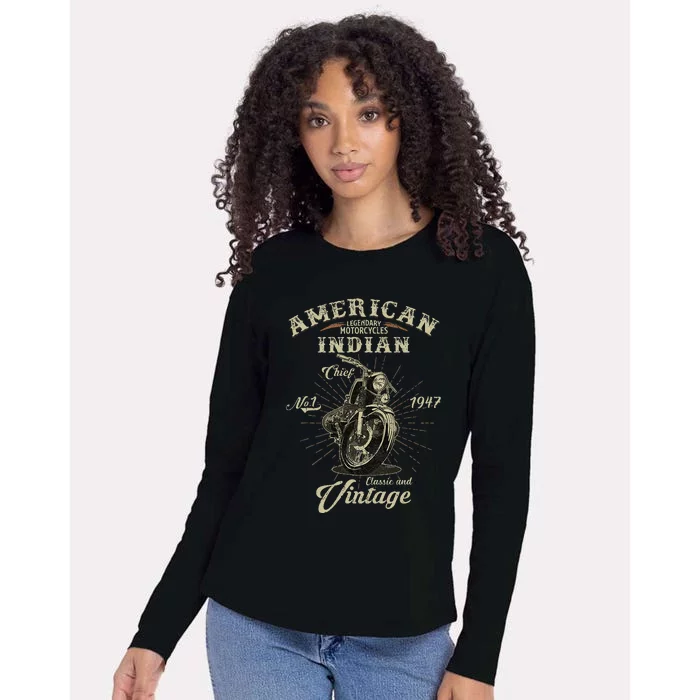 American M.O.T.O.R.Cy.C.L.E. In.D.I.An For Old Biker Womens Cotton Relaxed Long Sleeve T-Shirt