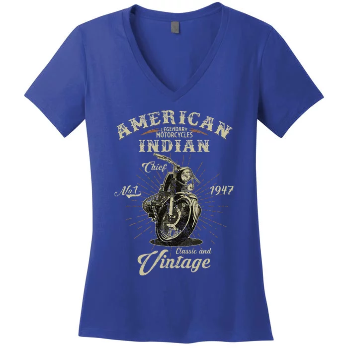 American M.O.T.O.R.Cy.C.L.E. In.D.I.An For Old Biker Women's V-Neck T-Shirt