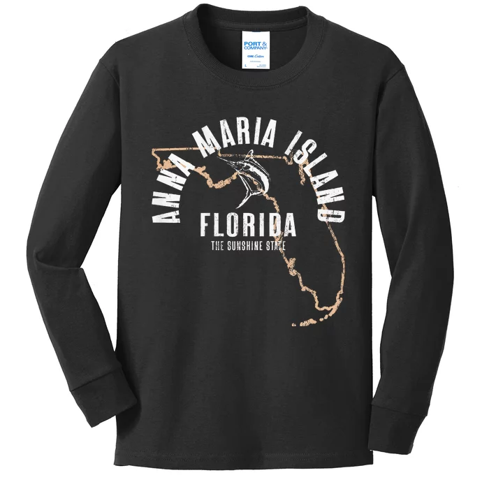 Anna Maria Island Florida Beach Fl Retro Beach Front & Back Kids Long Sleeve Shirt