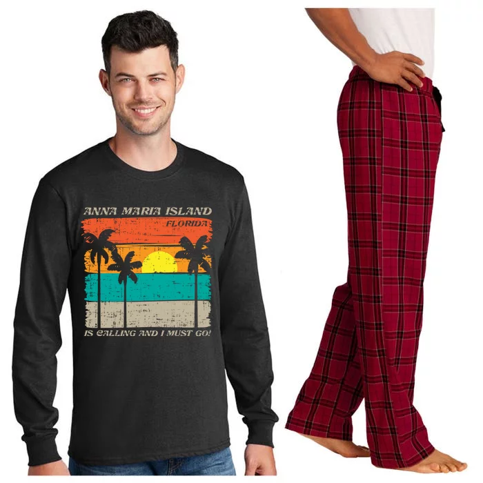 Anna Maria Island Florida Vintage Beach Retro Sunset Gift Long Sleeve Pajama Set