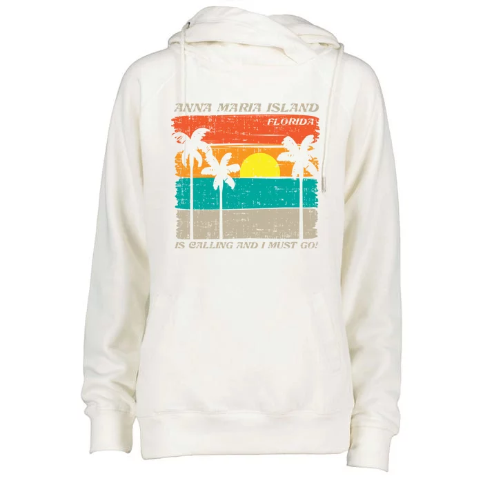 Anna Maria Island Florida Vintage Beach Retro Sunset Gift Womens Funnel Neck Pullover Hood