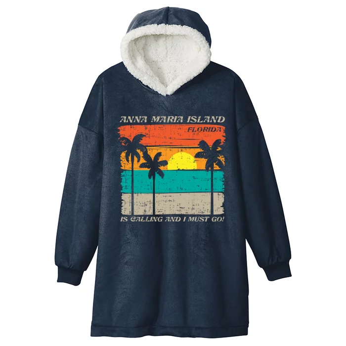 Anna Maria Island Florida Vintage Beach Retro Sunset Gift Hooded Wearable Blanket