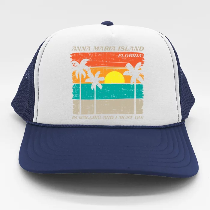 Anna Maria Island Florida Vintage Beach Retro Sunset Gift Trucker Hat