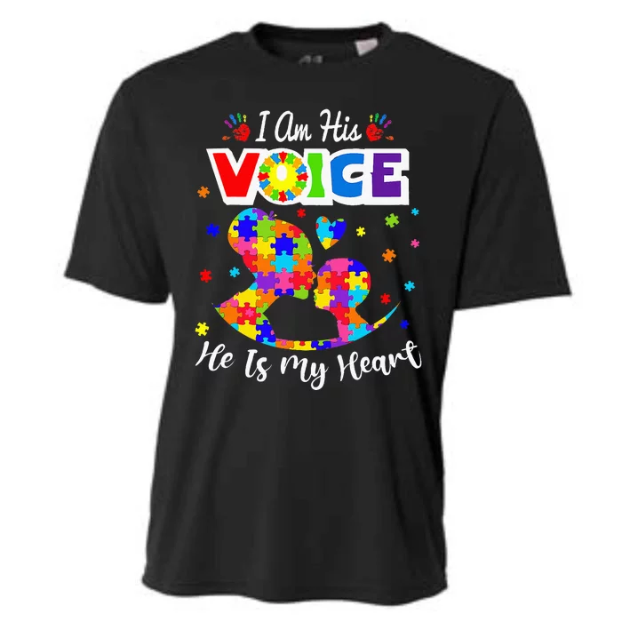 Autism Mom IM His Voice He Is My Heart Autism Awareness Cooling Performance Crew T-Shirt