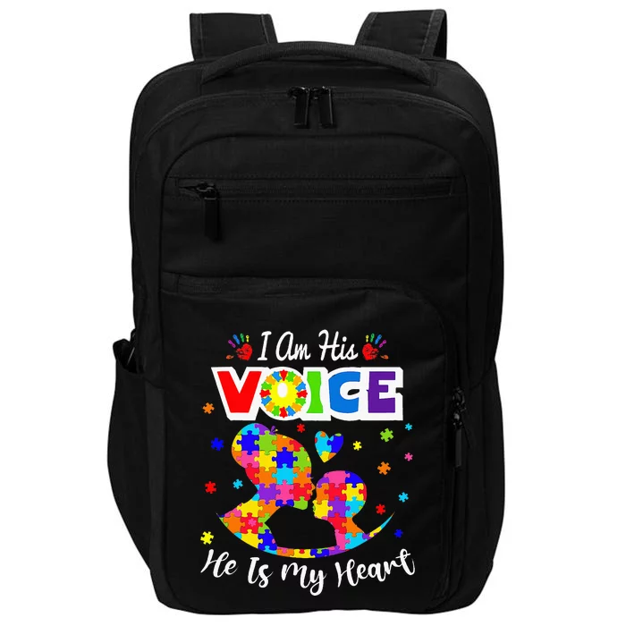 Autism Mom IM His Voice He Is My Heart Autism Awareness Impact Tech Backpack