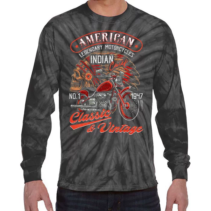 American M.O.T.O.R.C.Y.C.L.E I.N.D.I.A.N For Old Biker Tie-Dye Long Sleeve Shirt