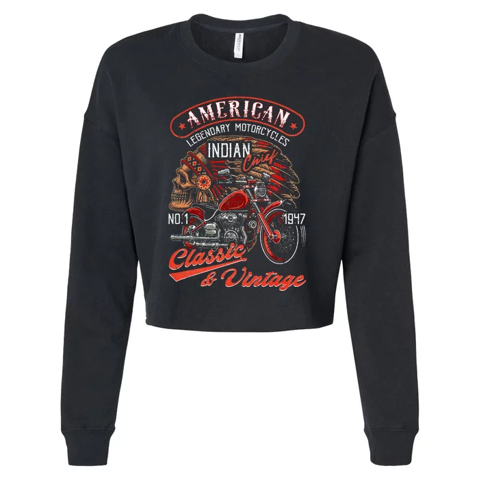 American M.O.T.O.R.C.Y.C.L.E I.N.D.I.A.N For Old Biker Cropped Pullover Crew