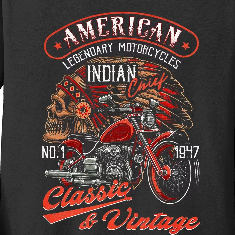 American M.O.T.O.R.C.Y.C.L.E I.N.D.I.A.N For Old Biker Kids Long Sleeve Shirt