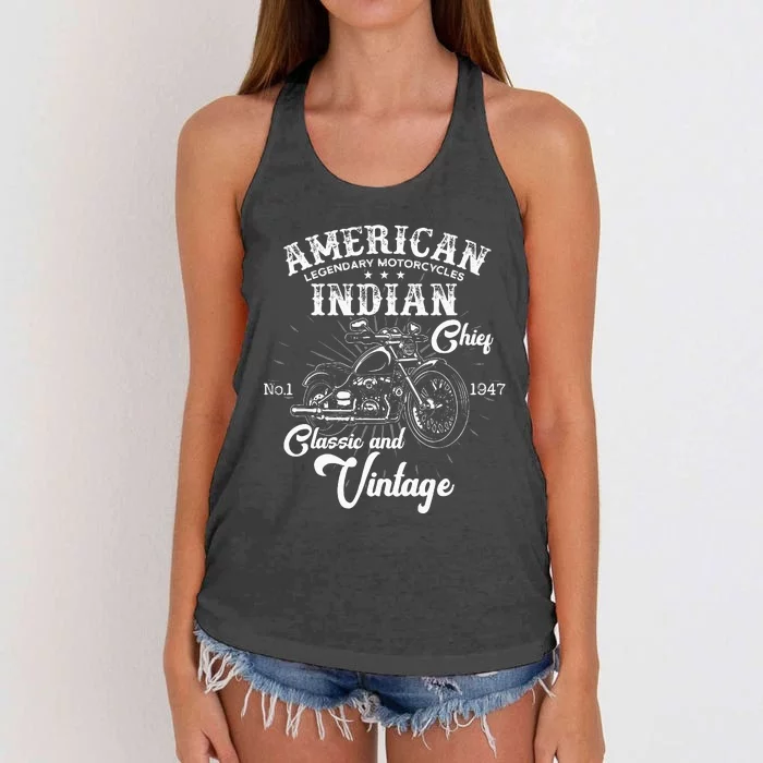 American M.O.T.O.R.C.Y.C.L.E I.N.D.I.A.N For Old Biker Women's Knotted Racerback Tank