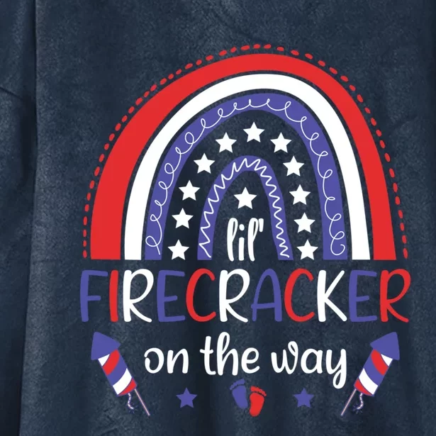 American Mommy July 4th Mommy Lil Firecracker On The Way Gift Hooded Wearable Blanket