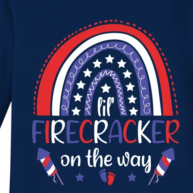 American Mommy July 4th Mommy Lil Firecracker On The Way Gift Baby Long Sleeve Bodysuit