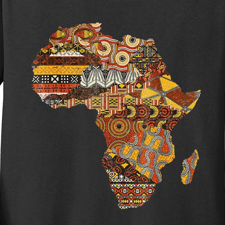 Africa Map Kente Cloth Black History Month Afro Africa Pride Kids Long Sleeve Shirt