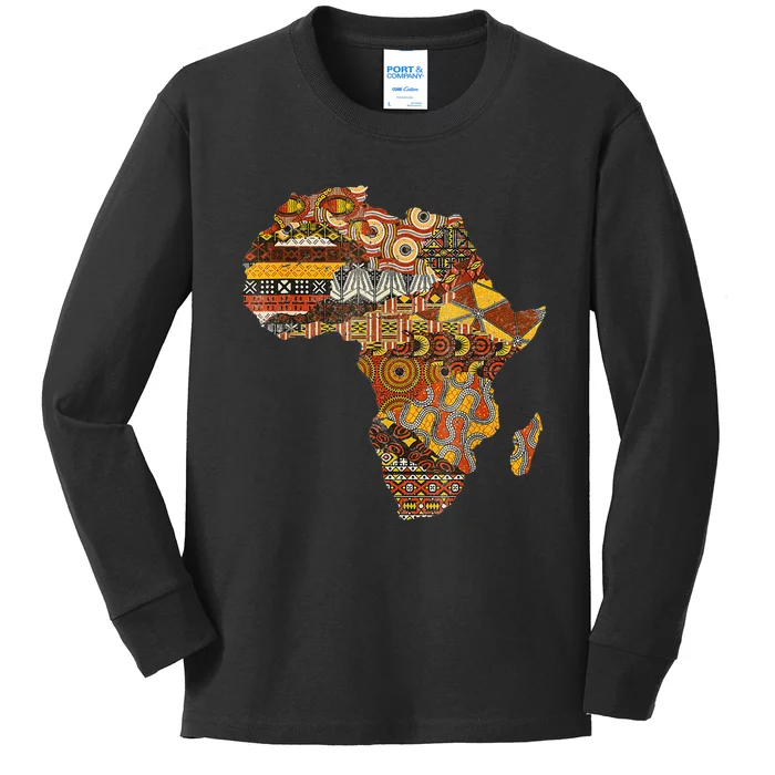 Africa Map Kente Cloth Black History Month Afro Africa Pride Kids Long Sleeve Shirt