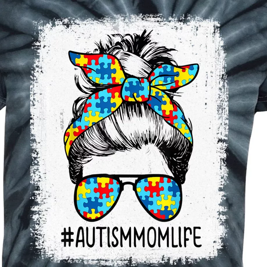 Autism Mom Life Messy Bun Sunglasses Bandana Mothers Day Long Sleeve Kids Tie-Dye T-Shirt