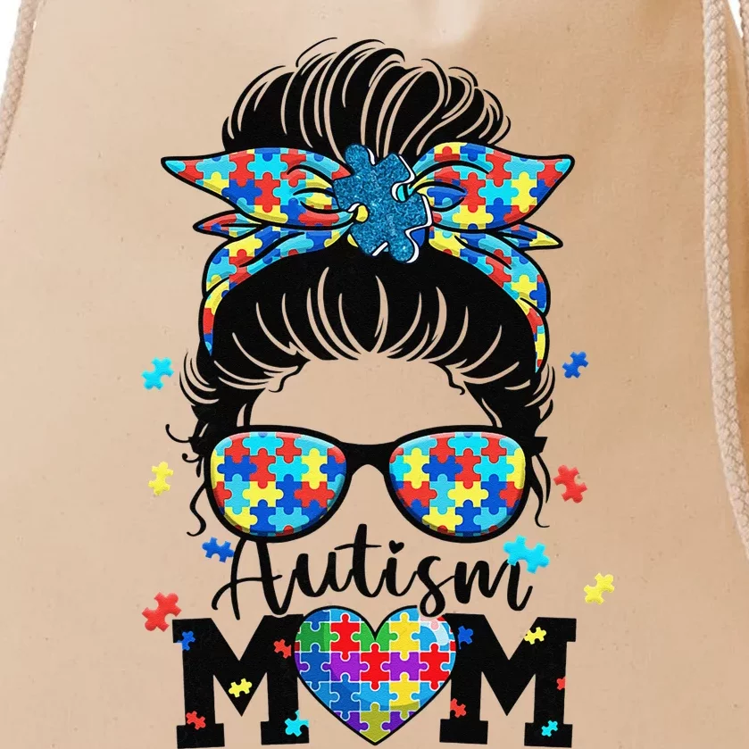 Autism Mom Life Messy Bun Sunglasses Bandana Mother’s Day Drawstring Bag