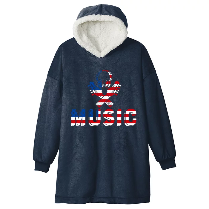 American Music Lover Us Flag Musical Guitar Lover Hooded Wearable Blanket