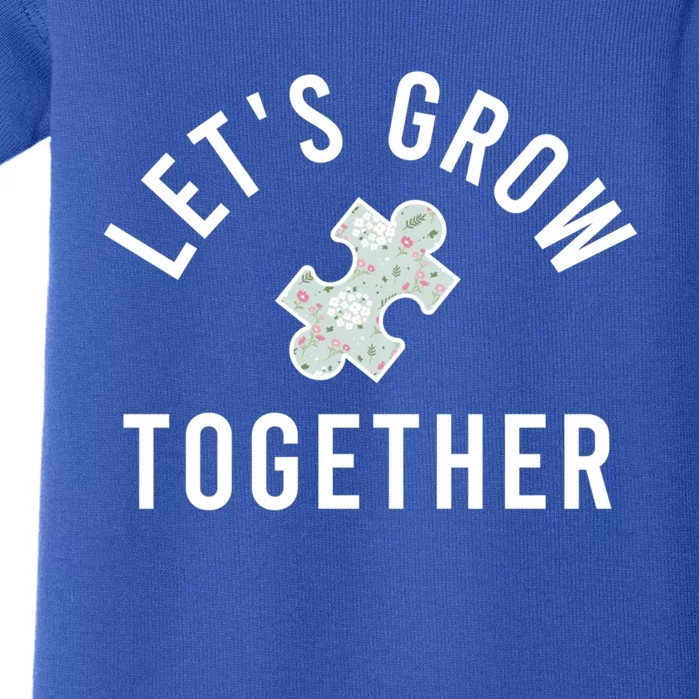 Autism Mom Let's Grow Together Puzzle Piece Autism Awareness Cool Gift Baby Bodysuit