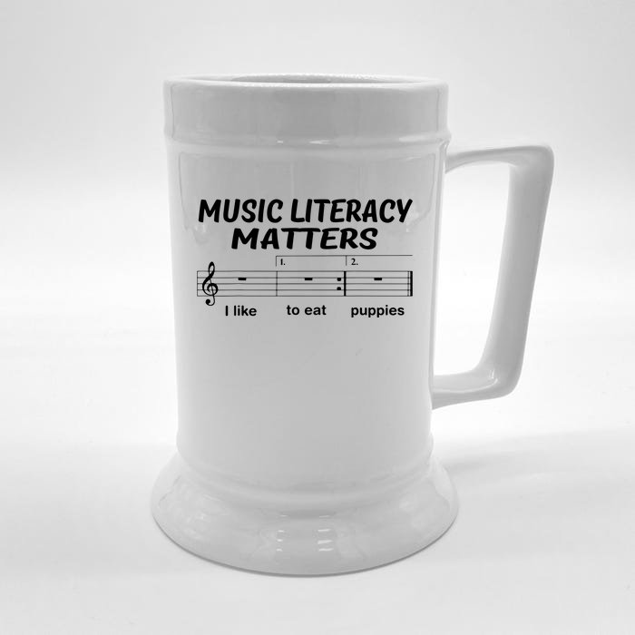 Awesome Music Literacy Matters I Like To Eat Puppies Front & Back Beer Stein