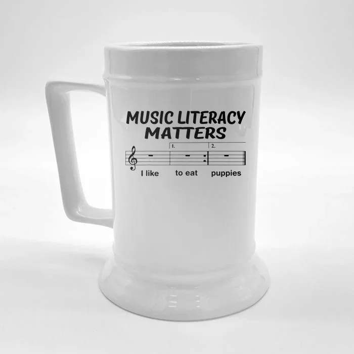 Awesome Music Literacy Matters I Like To Eat Puppies Front & Back Beer Stein