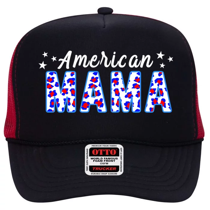 American Mama Leopard 4th Of July Funny Gift High Crown Mesh Trucker Hat