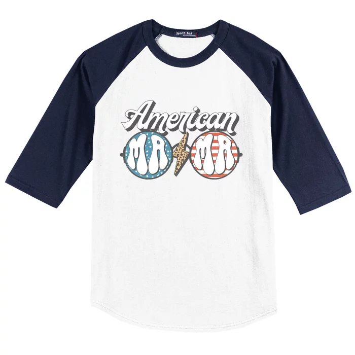 American Mama Leopard All American Mama 4th July Patriotic Meaningful Gift Baseball Sleeve Shirt