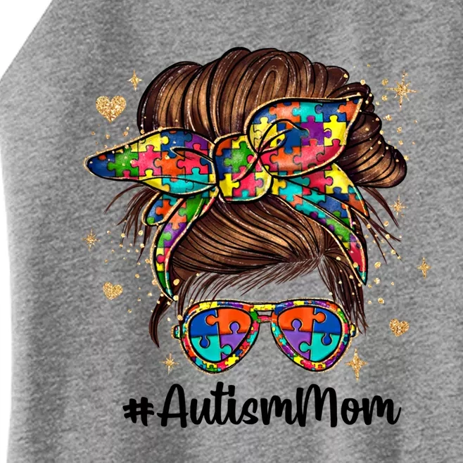 Autism Mom Life Messy Bun Bleached Mothers Day Autism Mom Gift Women’s Perfect Tri Rocker Tank