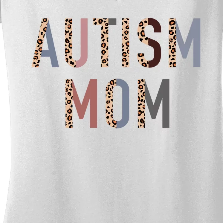 Autism Mom Leopard Print Women's V-Neck T-Shirt